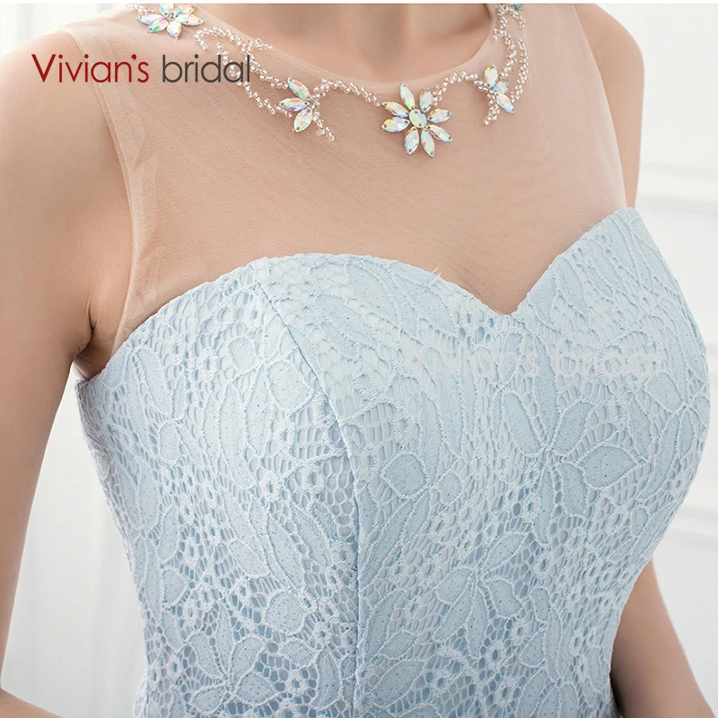 Vivian's Bridal Tiffany Blue Mermaid Prom Dress Sleeveless Lace Crystal Organza Evening Party WD360-17 | Свадьбы и торжества