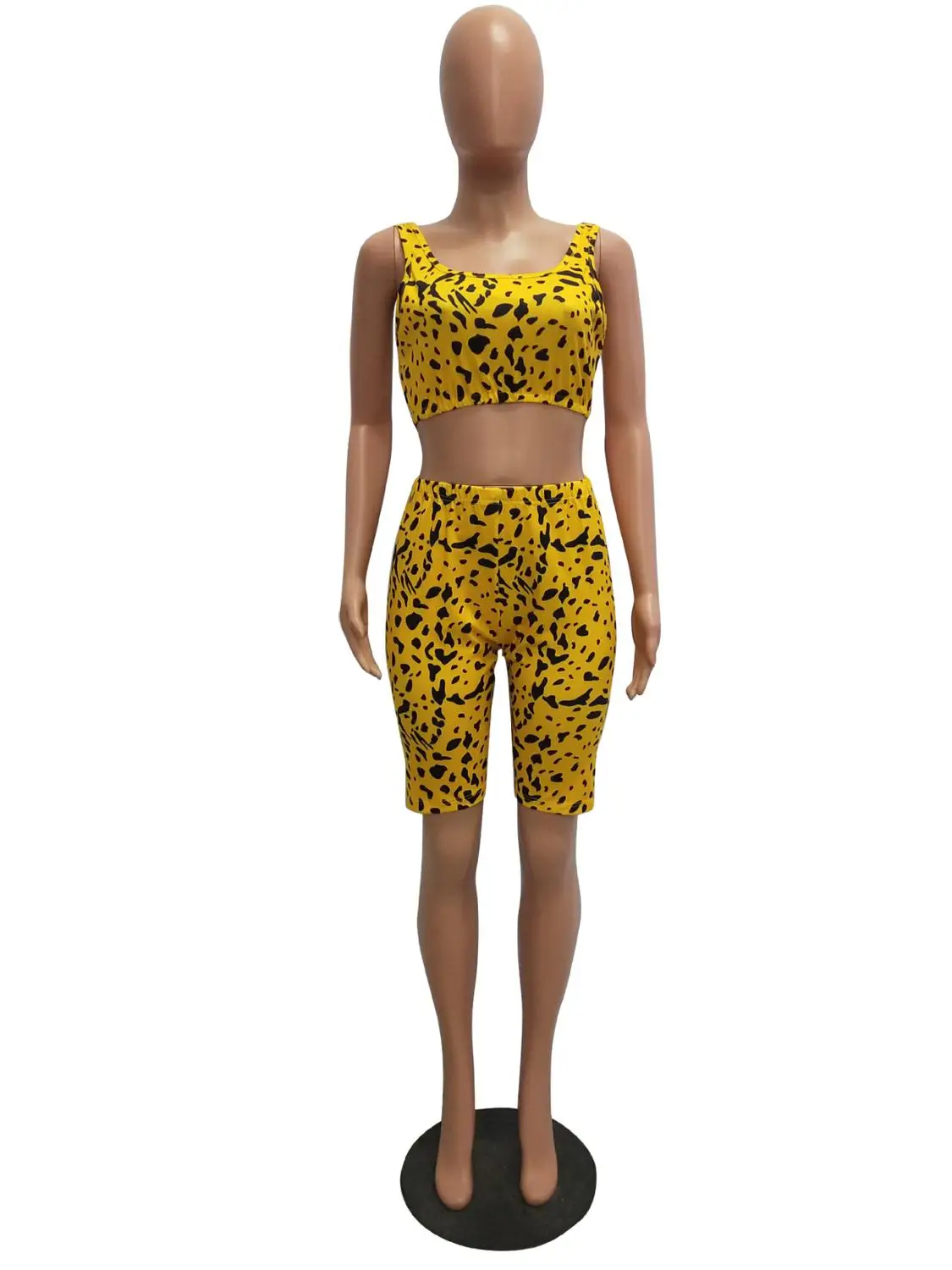 

Adogirl Casual Leopard Print Two Piece Set Sexy Sleeveless Tank Crop Top With Shorts Women Outfits Bodycon Snake Print Women Set
