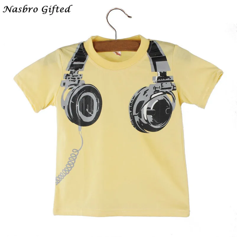 Футболка для мальчиков летняя детская одежда с короткими рукавами и наушниками