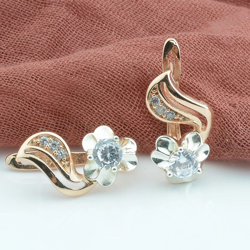 Женские серьги с цветком из розового золота FJ 22mmX10mm 585 Серебристые подвески