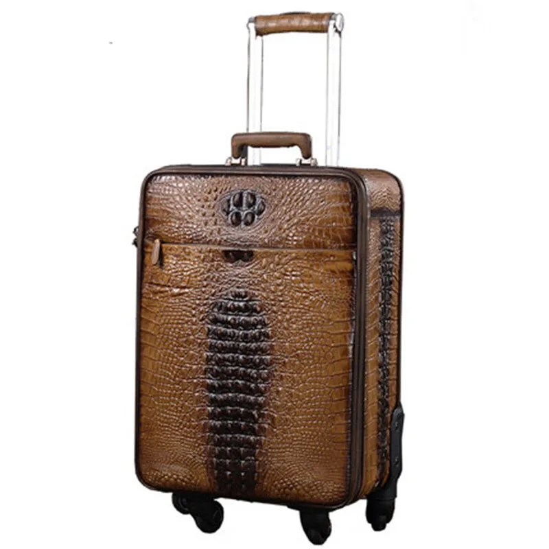 

Letrend 100% Genuine Leather Spinner Suitcases Wheel Vintage Rolling Luggage Trolley 18 inch Business Carry on Travel Bag