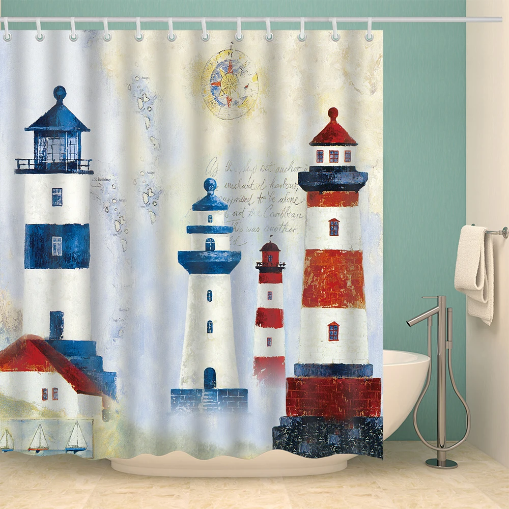 

Dutch Windmill Shower Curtain Farmhouse Blue Sky Cortina Bano Amusement Park Rideau De Douche Bathroom Curtain Waterproof Shower