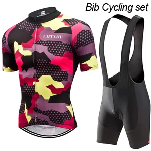 Bib Cycling Set Uhtxhu, одежда для велоспорта, мужская летняя велосипедная трикотажная одежда, дышащая одежда с коротким рукавом, набор для велоспорта/комплект/костюм - Цвет: Bib Cycling Set