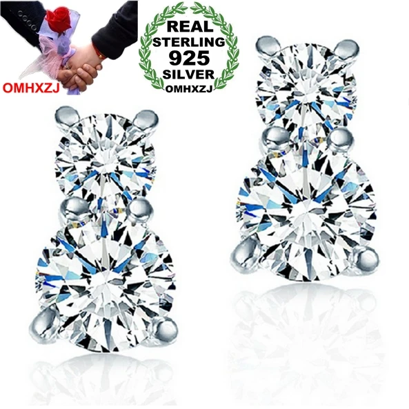 

OMHXZJ wholesale Fashion jewelry star contracted AAA zircon round gourd real 925 sterling silver small Stud earrings YS125