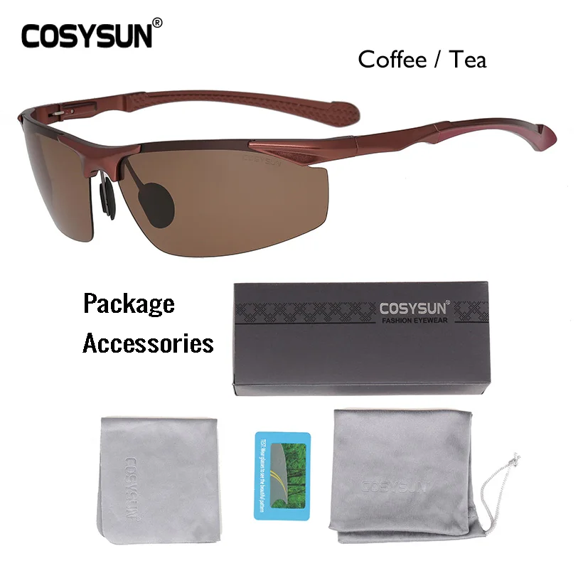 Coffee Tea Brief PKG Мужские поляризованные алюминиевые солнцезащитные очки без оправы, мужские очки для вождения, HD поляризованные солнцезащитные очки, мужские очки, спортивные очки Oculos de sol 8585 - Цвет линз: Coffee Tea Brief PKG