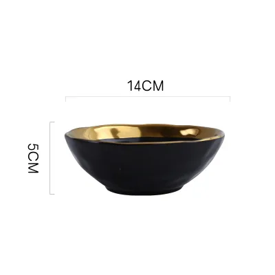 Black Small Bowl Европейский стиль, керамическая посуда с золотой стороной, белая и черная, фарфоровая тарелка для стейка, десертный поднос, кухонный набор обеденных тарелок - Цвет: Black Small Bowl