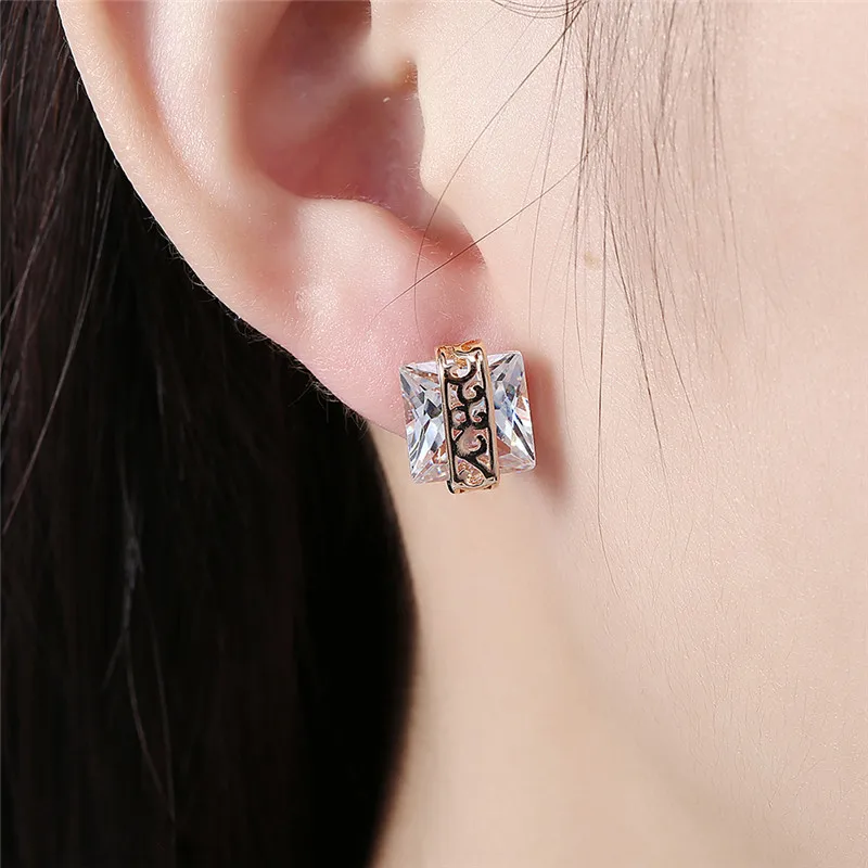 2017 Female Fashion Luxury Crystal Zircon Stud Earrings Square Romantic Jewelry For Women Pendientes Mujer Moda | Украшения и
