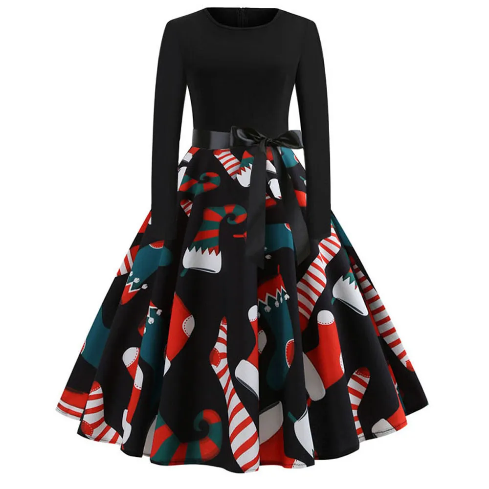Новое Женское платье с винтажным принтом рождественские вечерние платья