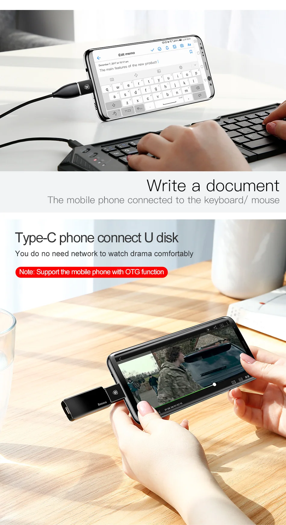 Baseus Тип C штекерным для usb-кабель 10 см адаптер конвертер для USB C к USB(мужчин и женщин) Зарядное устройство штекер OTG адаптер конвертер