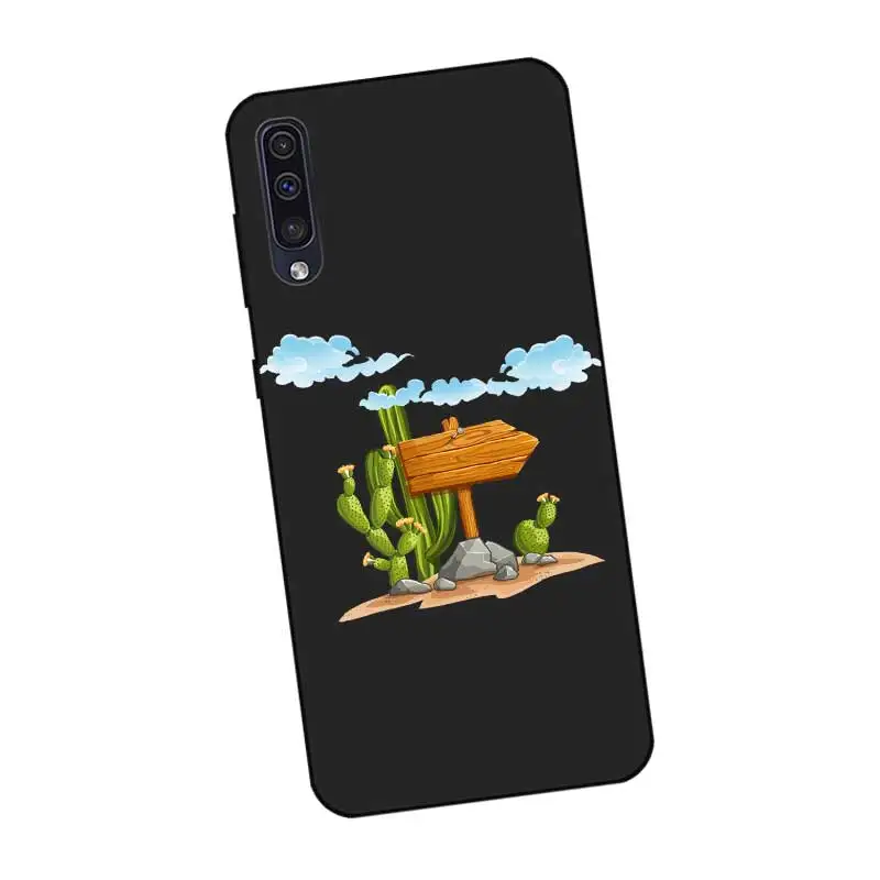 P025 Cactus Cute Black Silicone Case For Samsung Galaxy A6 A7 A8 A9 A10 A30 A40 A50 A60 A70 A80 A90 5G A20E Plus |
