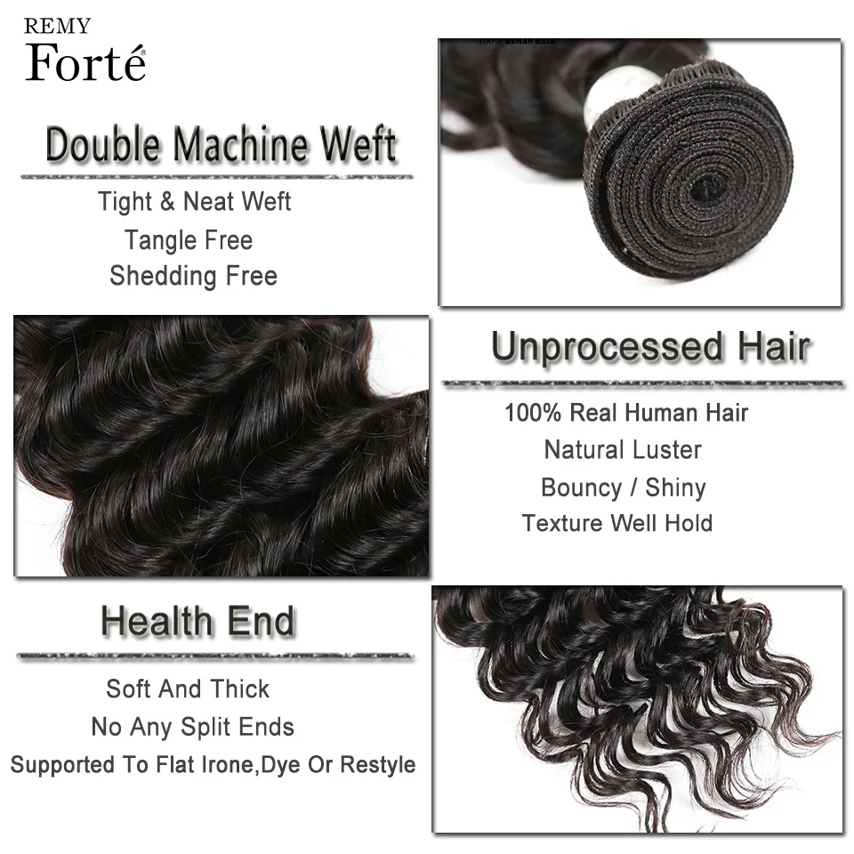 Remy Forte 30 Inch Human Hair Extension Single Bundles Deep Wave Brazilian Weave For Black Women | Шиньоны и парики