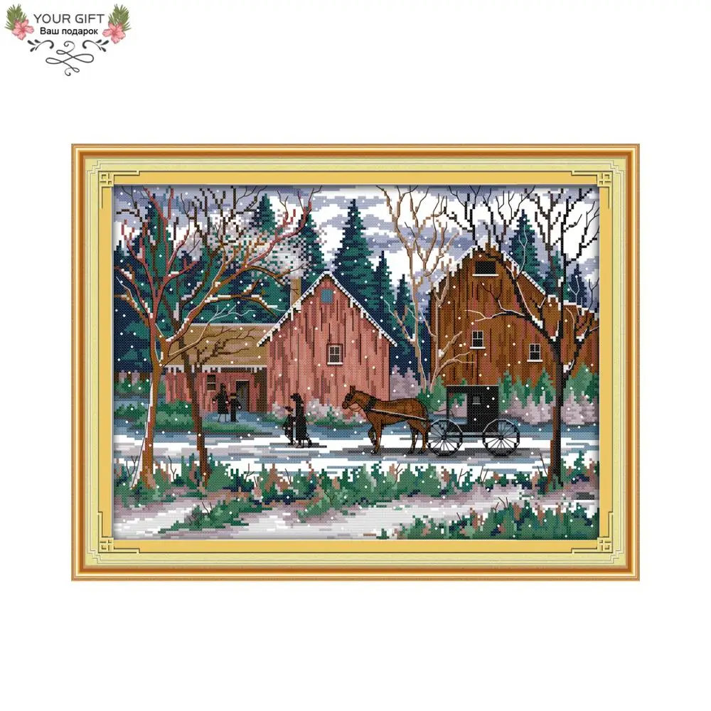 

Joy Sunday F764 14CT 11CT Counted and Stamped Home Decor Snowy Day Needlepoints Embroidery DIY Cross Stitch Kits