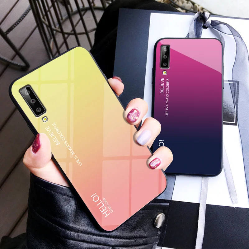 6 0 ''для samsung A7 2018 чехол градиент закаленное Стекло для Galaxy Coque тонкий A750 7 7A |