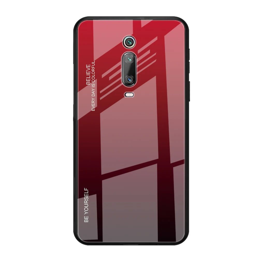 Black-Red Чехол KEYSION из закаленного стекла с градиентом для Red mi K20 K20 Pro Note 7 Pro aurora, задняя крышка для телефона Xiaomi mi 9T mi 9T Pro mi 9 SE - Цвет: Black-Red