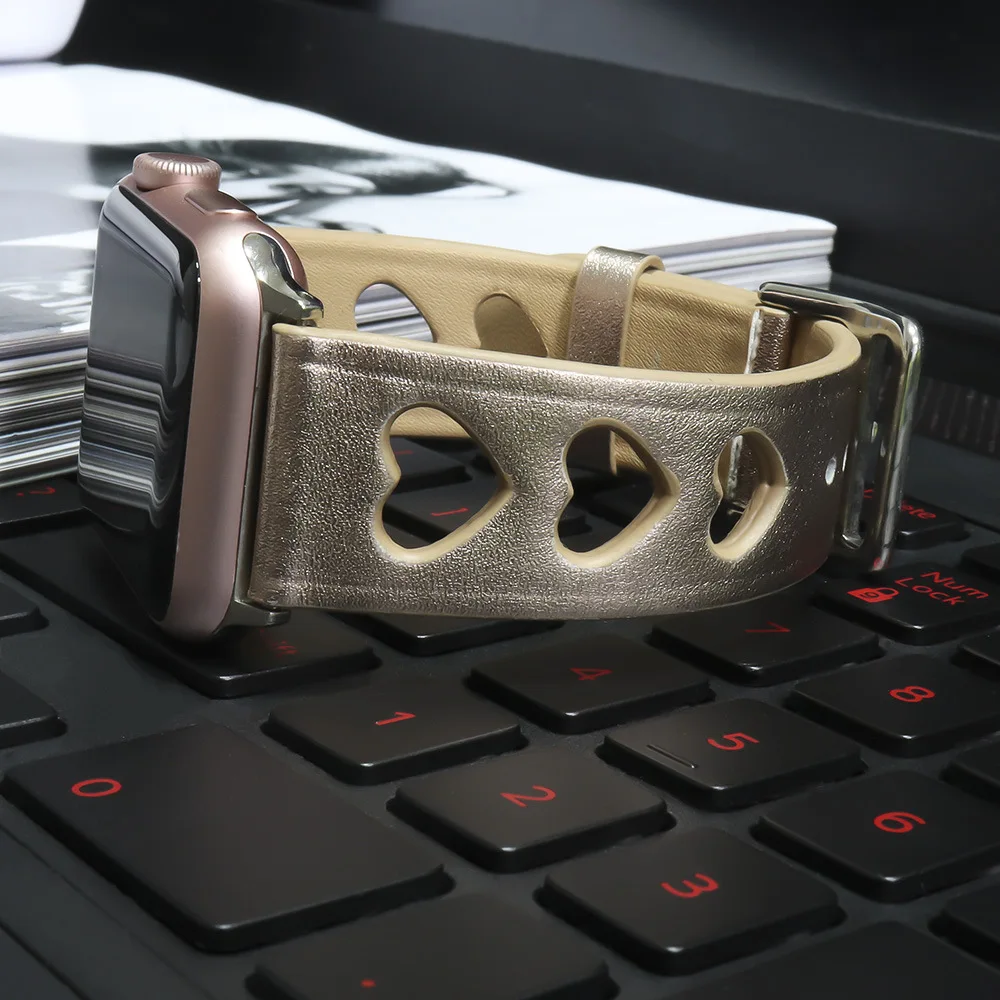 Ремешок кожаный для Apple Watch браслет цвета розового золота 44 мм 40 42 iWatch 4 3 2 Series 38