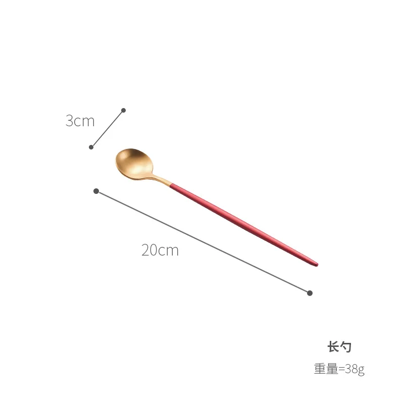 Gold Long spoon Высокое качество красное золото столовая посуда столовые приборы, ложка, вилка нож Западный набор посуды для еды фото реквизиты для фона фотографии - Цвет: Gold Long spoon