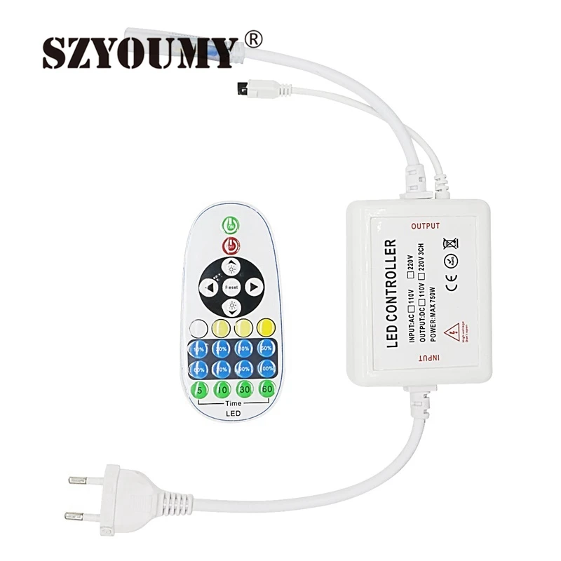 

SZYOUMY Диммируемый ИК-контроллер для 220 В 110 В светодиодные полосы света ruman белый и теплый белый регулируемая полоска штепсельная вилка ЕС