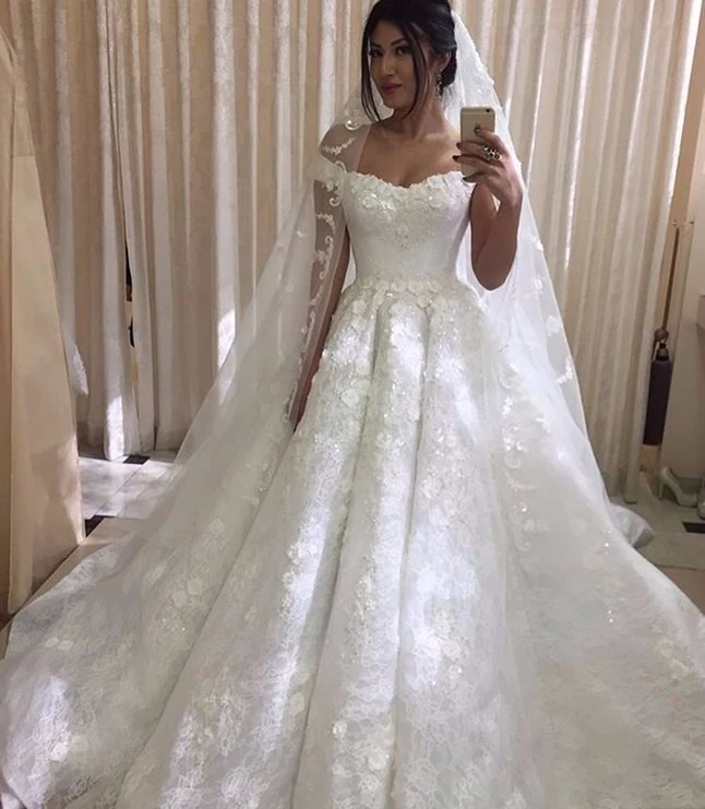 Кружевные цветочные подвенечные платья с v образным вырезом 2019 открытыми плечами