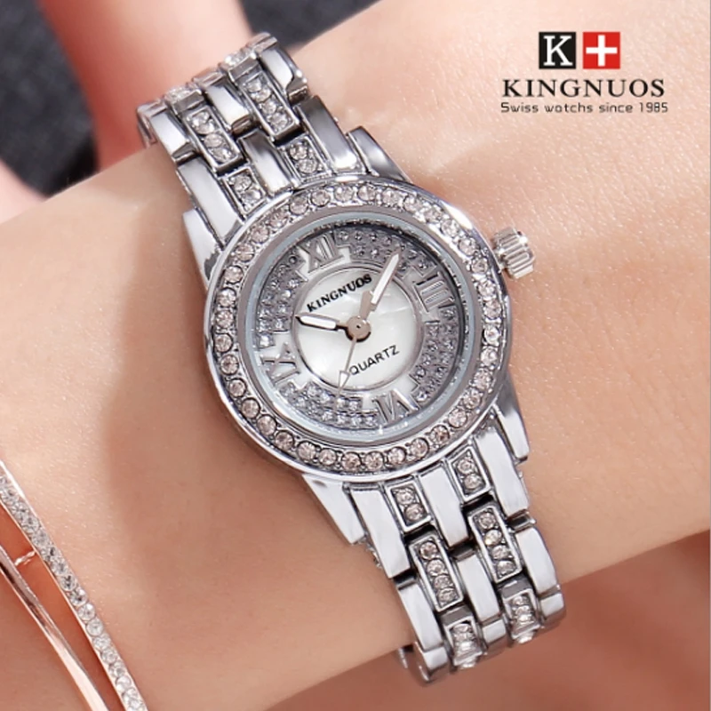Оригинальные женские часы KINGNUOS с золотым браслетом для леди модные стильные
