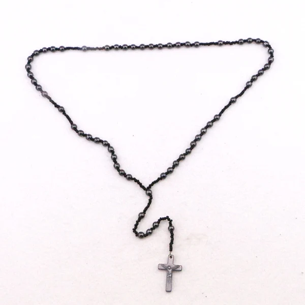 Цепочка с подвеской из бисера 8 мм крестом гематита|necklace chain|bead necklacechain necklace |