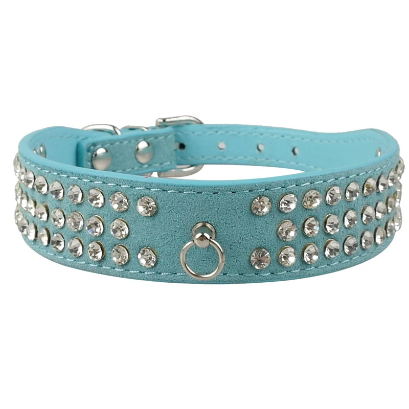 Со стразами бархат замши Pet Ошейник 1 дюйм широкий розовый синий черный красный