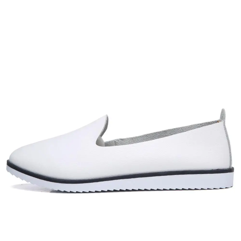 2018 новые белые туфли Для женщин удобные кожаные балетки без каблука Повседневное