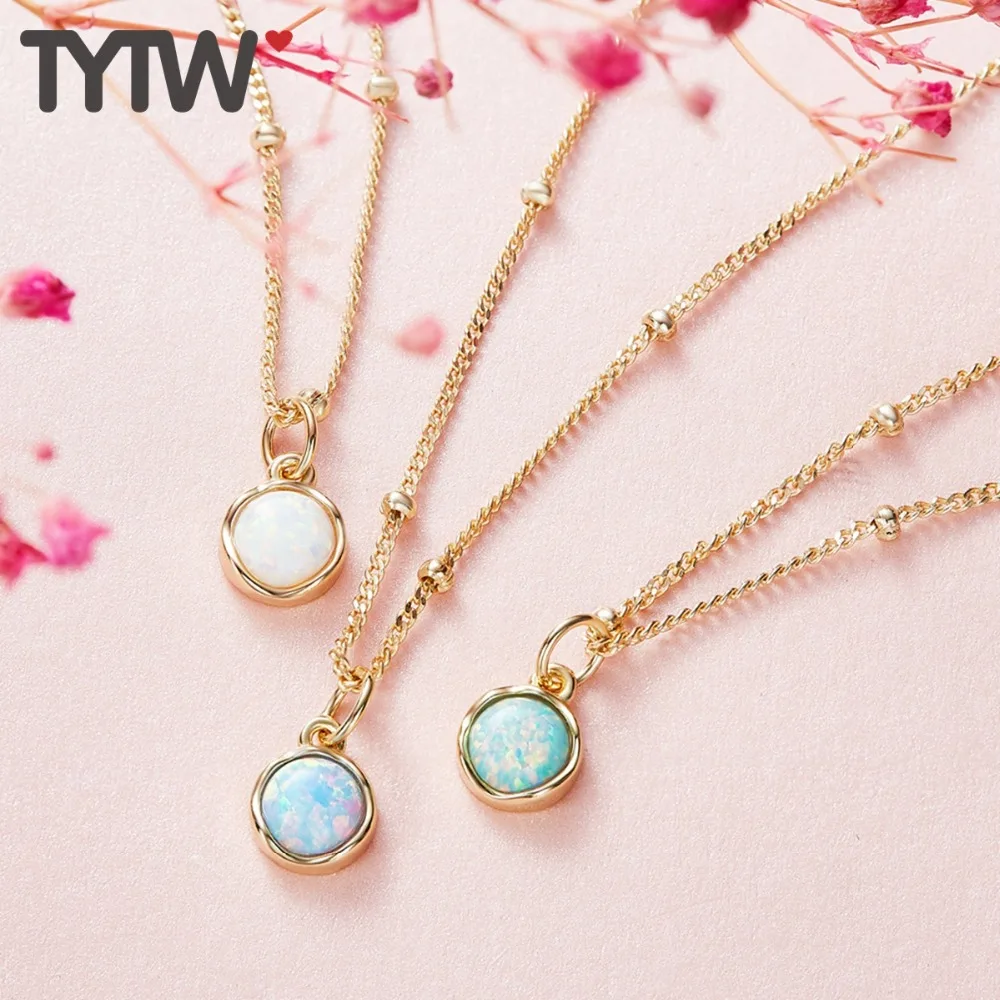 TYTW women opal charm Drop Shipping 925 Sterling Silver necklace Elegant Round necklaces pendant for jewelry gifts | Украшения и