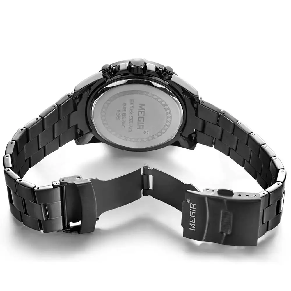 Мужские кварцевые часы Megir водонепроницаемые со стальным ремешком и хронографом