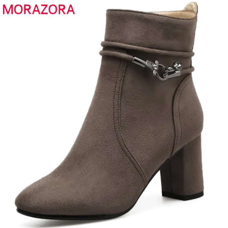 MORAZORA/ботинки на высоком квадратном каблуке женская модная обувь Женские