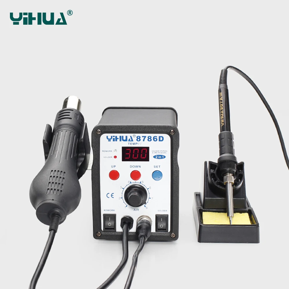 YIHUA 8786D 2 в 1 SMD паяльная станция горячий воздушный пистолет паяльник для сварки ремонт 110 В или 220 В ЕС/США штекер светодиодный дисплей
