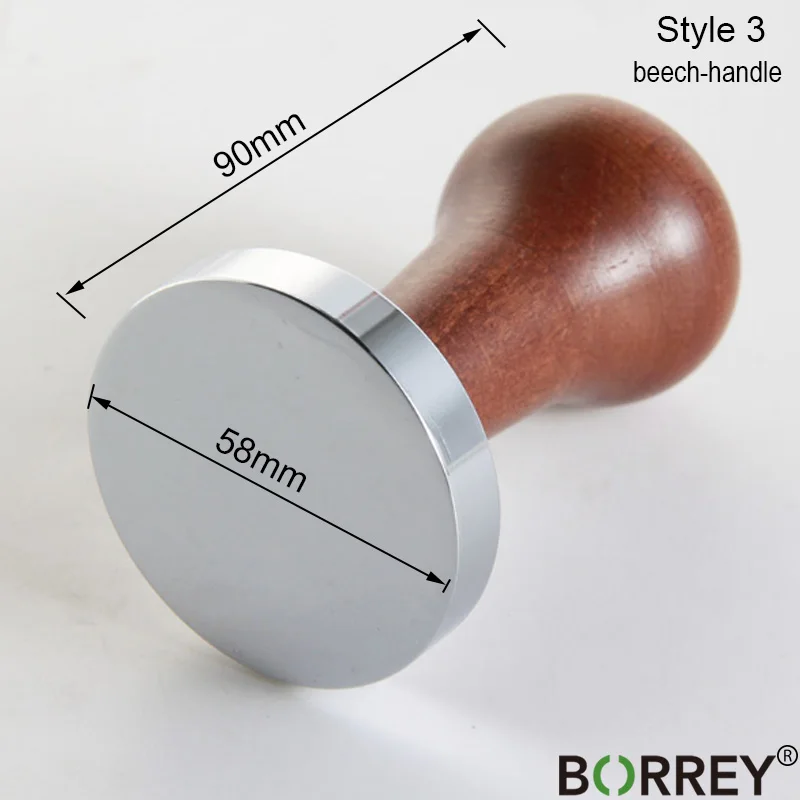 Style 3 Borrey Темпер для кофе, экспрессо 58 мм Нержавеющая сталь Кофе стойка для трамбовки с ручка из плотной древесины Кофе порошок молоток плоский пульсации - Цвет: Style 3