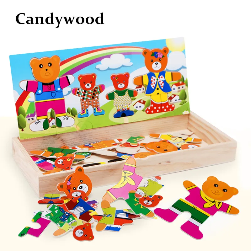 Candywood мультфильм Медведь изменить одежду красочные B деревянные игрушки