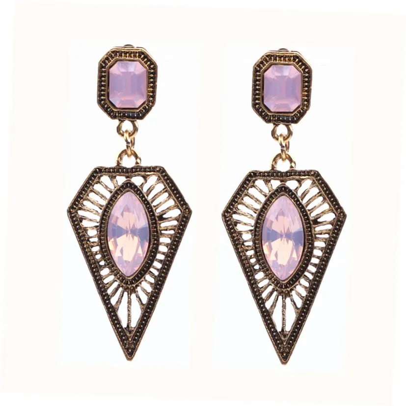 EB2151 Pink Crystal Water Drop Earrings CZ Vintage Geometric Gold Square Exaggerated Long Dangle Earrings for Women Brincos Party Jewelry - Окраска металла: EB2151 Pink