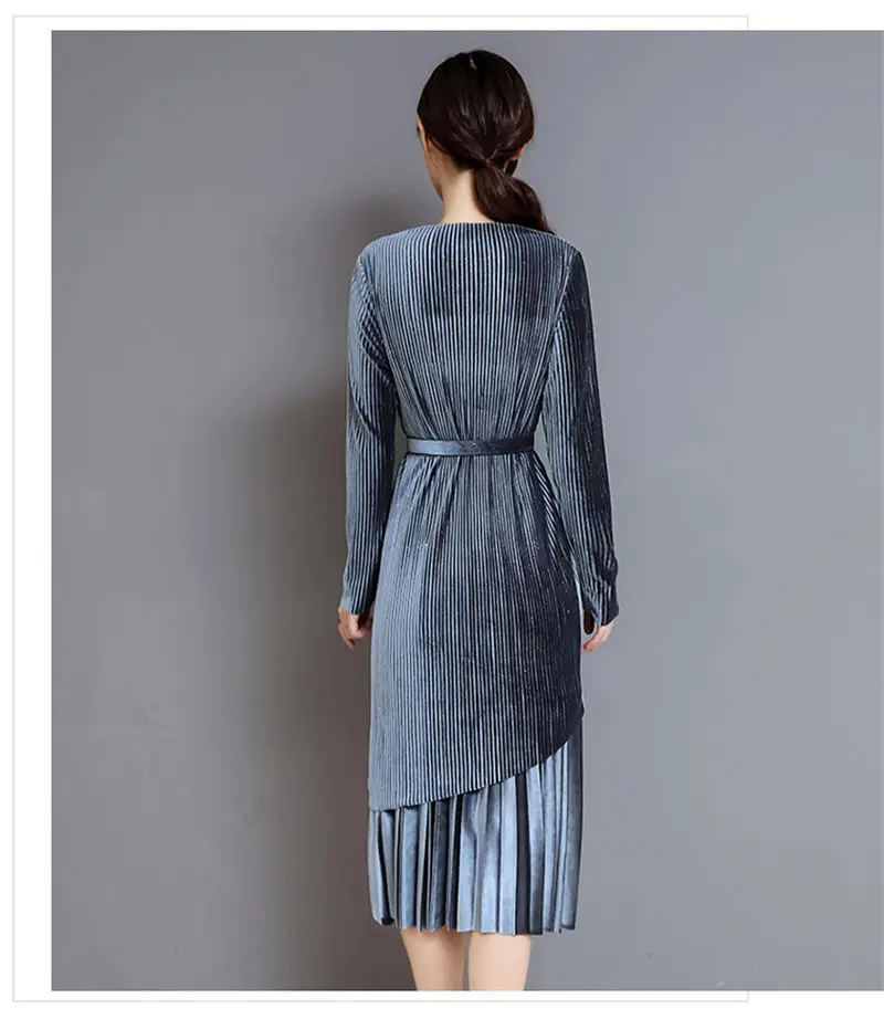 Fashion Autumn Winter Women Dress Elegant Sexy Pleate Female Dress Vintage Long Sleeve Velvet Two-piece suit Dresses vestidos