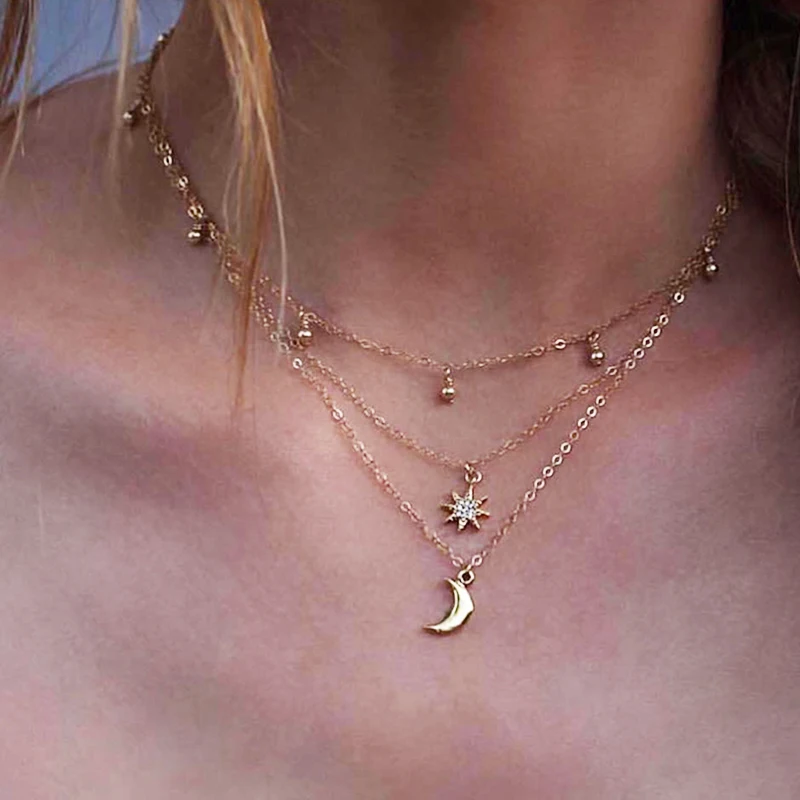 

RscvonM New Boho Jewelry Multi Layer Beads Choker Necklaces for Women Sexy Moon Fashion Pendant Vintage Collier choker Necklace