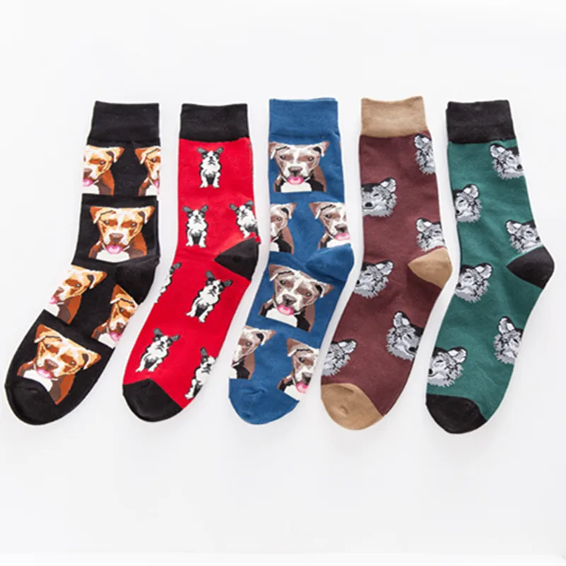 

Men's Combed Cotton Socks Funny Pattern Dog Novelties Funny Socks Casual Staff Socks Costume Dresses Calcetines Skarpetki