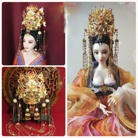 long tassel many phoenix vintage chinese golden hair tiara for wedding or stage show headwear hanfu cosplay hair tiara