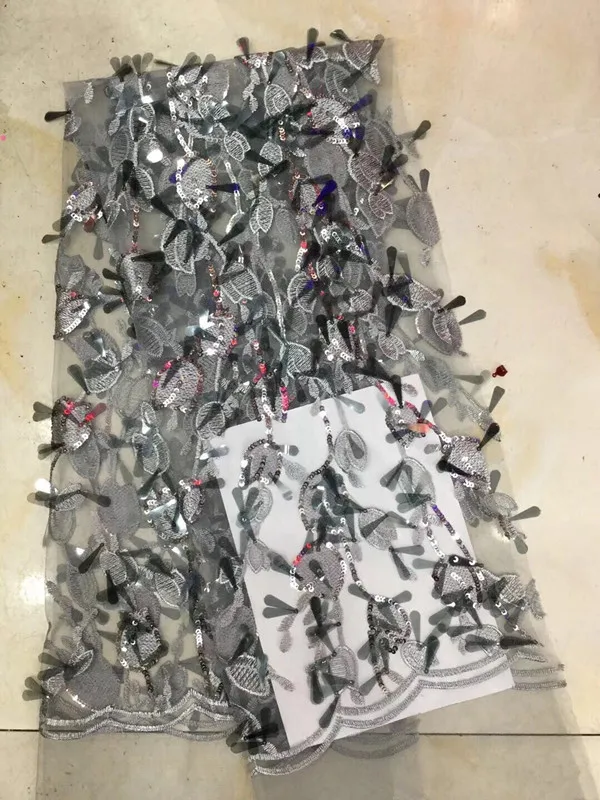Синий Dentelle Tissu ткань для платья Отделка пайетками кружева аппликация вышитый