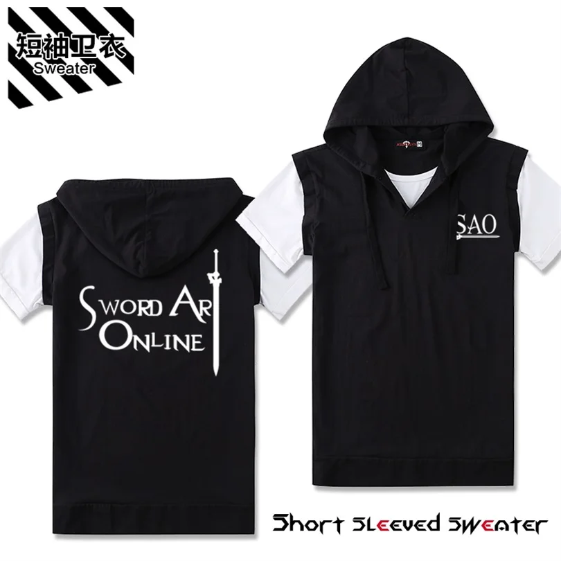 10 Аниме SAO Sword Art Online, косплей костюм, короткий рукав, футболка с капюшоном, летняя унисекс толстовка с капюшоном, поддельные топы из двух частей - Цвет: 10