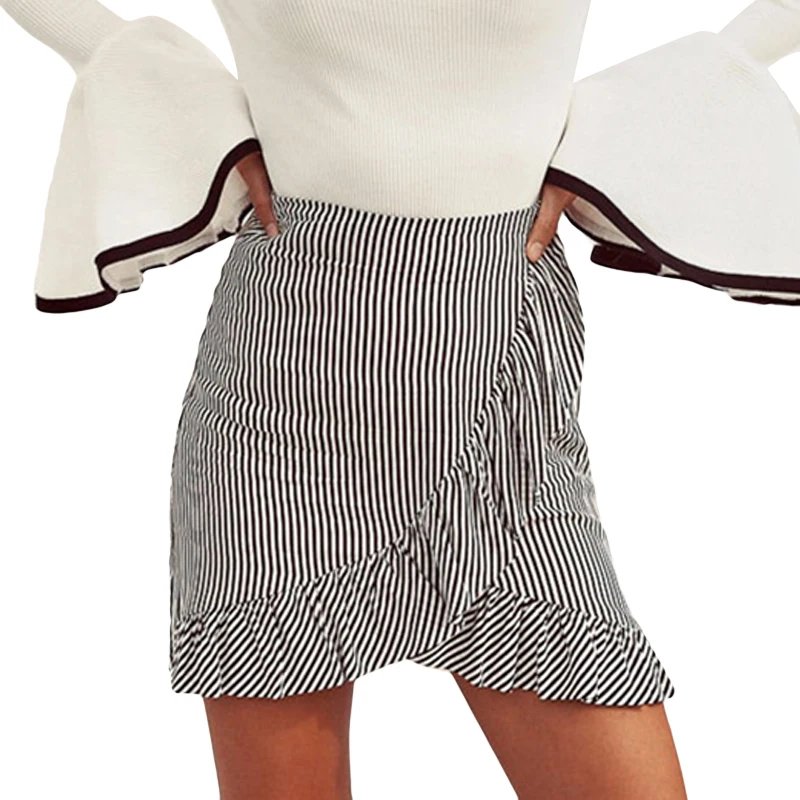 Мини юбка карандаш в черно белую полоску с высокой талией Женская русалочкой 2017