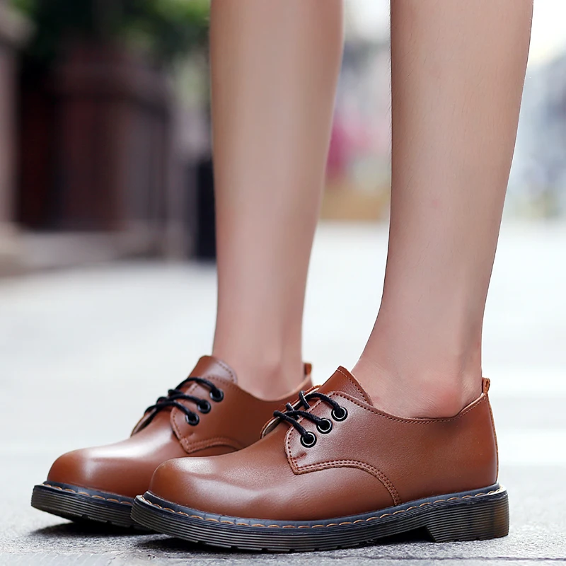 

2020 Shoes Women Leather lace-up Thick Bottom Flat Platform Dress Shoes Round Toe Spring Autumn Causal Shoes Flats Oxfords