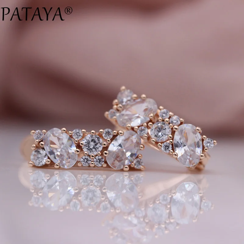 PATAYA, новинка, Микс, синие серьги для женщин, модные, свадебные, изысканные, Благородные Ювелирные изделия, 585, розовое золото, круглые, овальные, натуральный циркон, свисающие серьги - Окраска металла: White