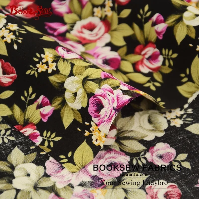 Booksew 100% хлопок поплин Ткань Роза Дизайн черный Жир квартал лоскутное ткань для