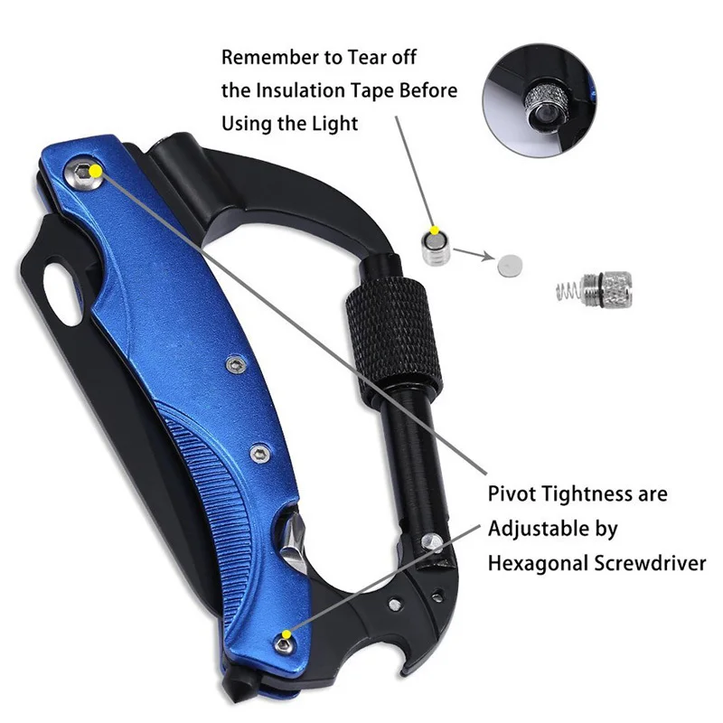 WorthWhile Multifunction Mountaineering Buckle Knife with LED for Outdoor Camping Hiking Survival Pocket EDC Tool Keychain | Спорт и