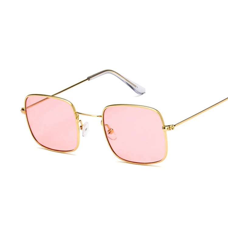 Gold Pink Винтажные Квадратные Солнцезащитные очки для женщин и мужчин, Классические солнцезащитные очки для женщин и мужчин, фирменный дизайн, модные линзы морского цвета - Цвет линз: Gold Pink