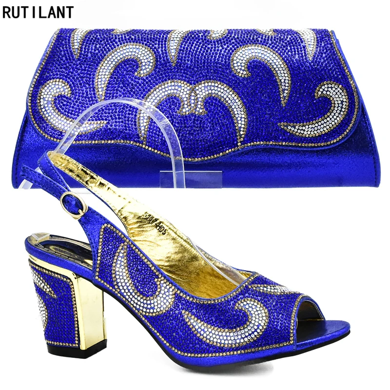Ярко синий цвет итальянская женская фотообувь украшенная Стразы африканская
