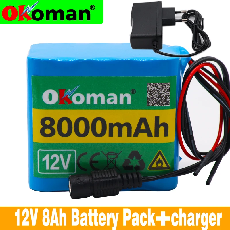 Okoman large capacity battery pack 12V 8000mAh 18650 lithium ion rechargeable 8Ah DC12.6V and charger | Электроника
