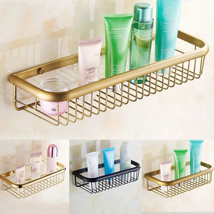 

Shampoo holder Wall Mounted Strong Brass made and Chrome finish single tier bathroom shelf shelves bathroom basket 30cm