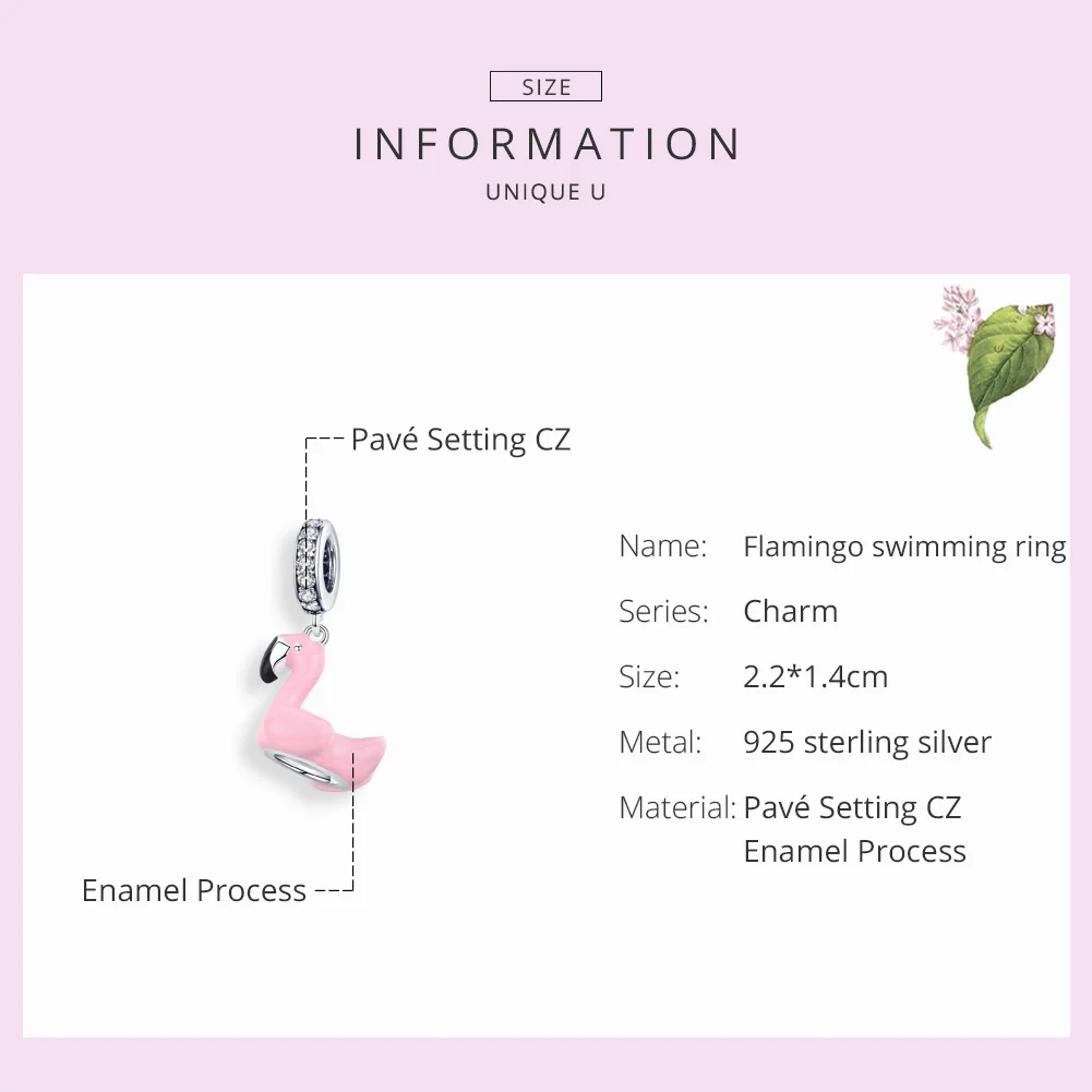 WOSTU, Розовый фламинго, подвеска, шарм, 925 пробы, серебро, циркон, бусины, подходят к оригинальному браслету, подвеска, серебро 925, ювелирное изделие CQC1240