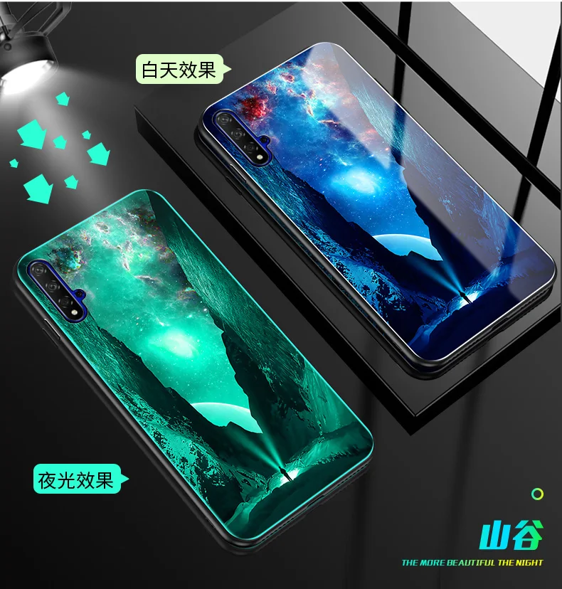 Для huawei honor 20 Pro чехол Роскошный светящийся жесткий закаленное стекло защитный чехол на заднюю панель для huawei honor 20 полный Чехол